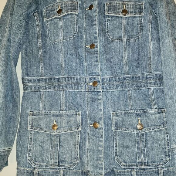 Eddie Bauer Women's Tall Medium Tunic Length Stretch Denim Jacket - Picture 3 of 7